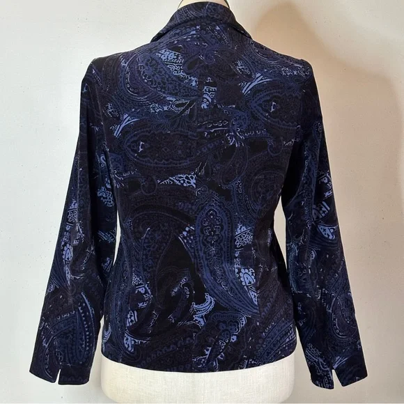 Chico’s Velvet Paisley Blazer 1 M 8/10 Blue - Picture 2 of 12